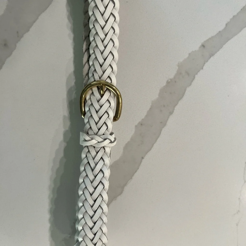 Vintage White Braided Leather Belt Gold Buckle | Women’s Small - Picture 4 of 5